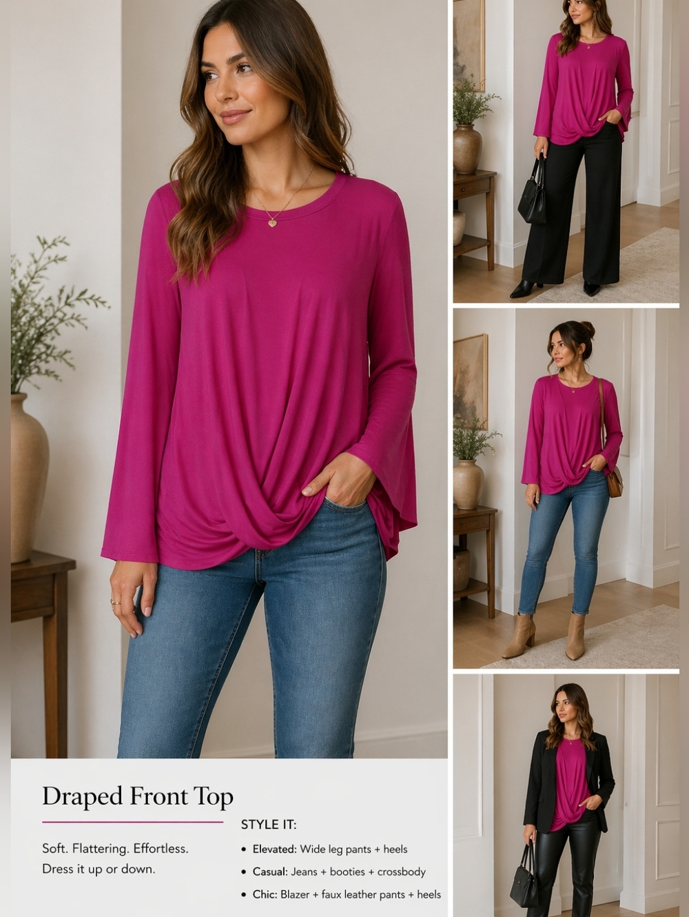 Karen Kane Pink Criss-Cross Front Drape Flutter Sleeve Top  - NWOT